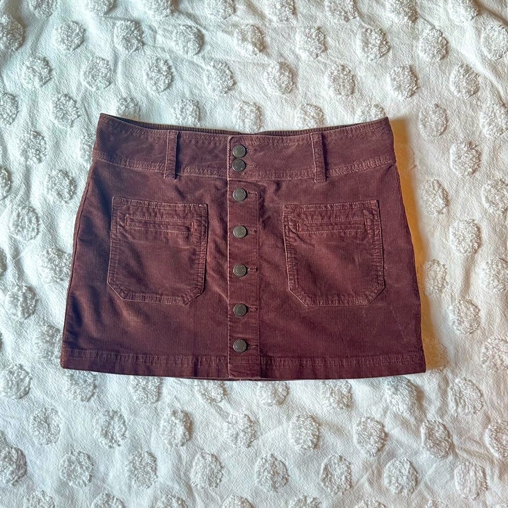 Free People corduroy boho dark brown mini skirt.